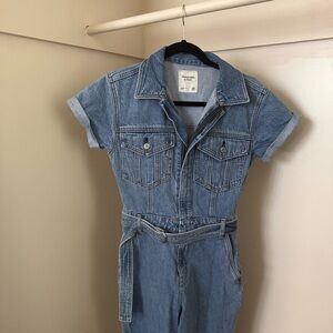 Abercrombie & Fitch Light Blue Denim Short-Sleeve Jumpsuit